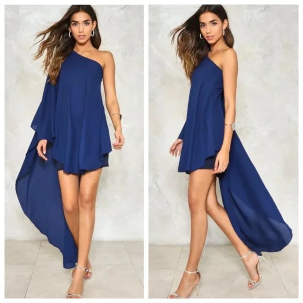 Nasty Gal One-Shoulder Navy Dress